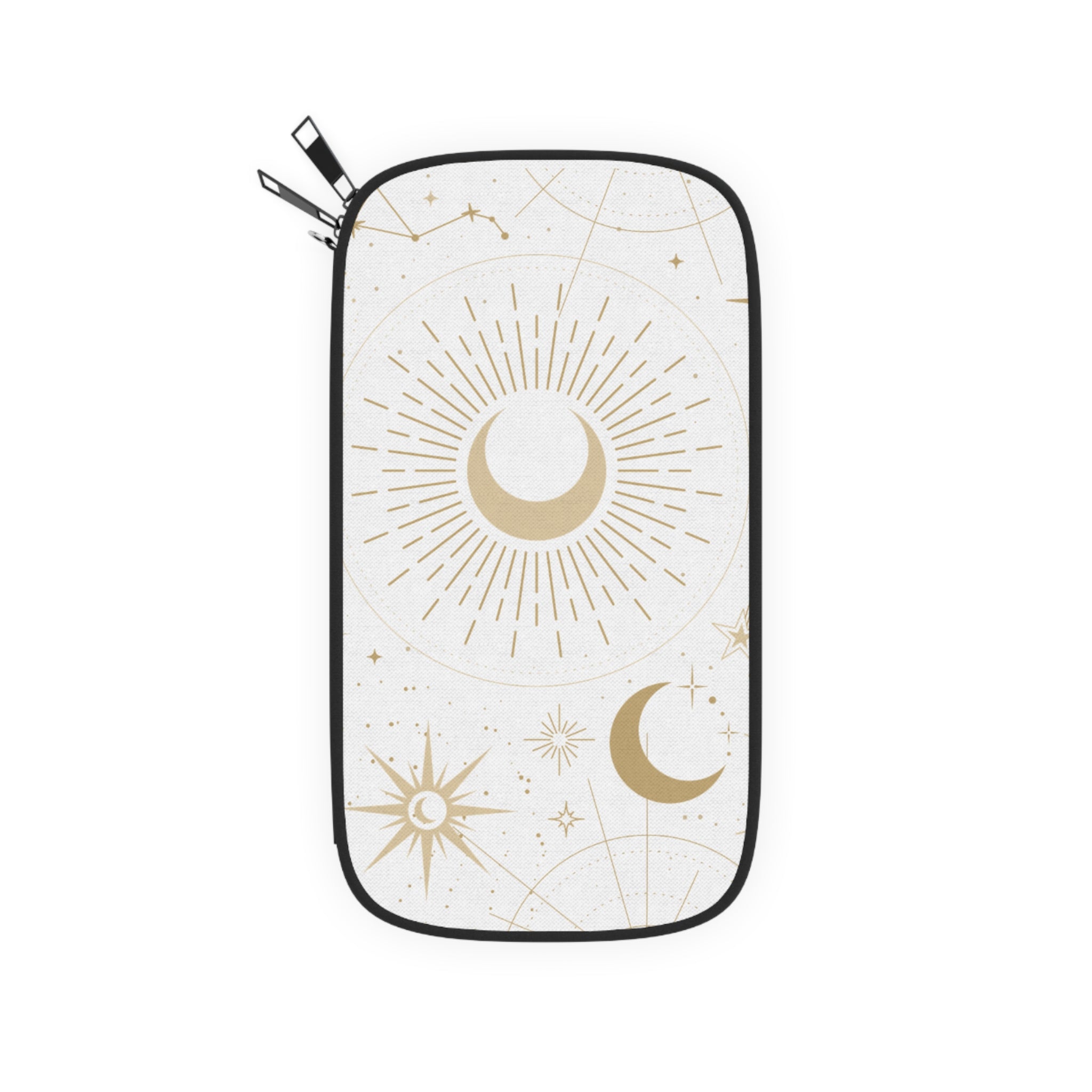 Celestial Moon Passport Wallet — Gold Sun & Moon Travel Pouch