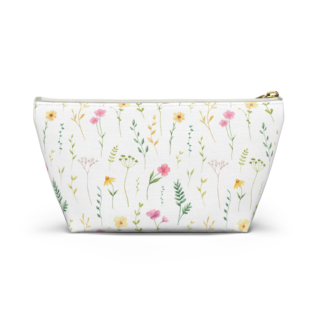 Floral Meadow Accessory Pouch — Small T‑Bottom Makeup & Travel Bag
