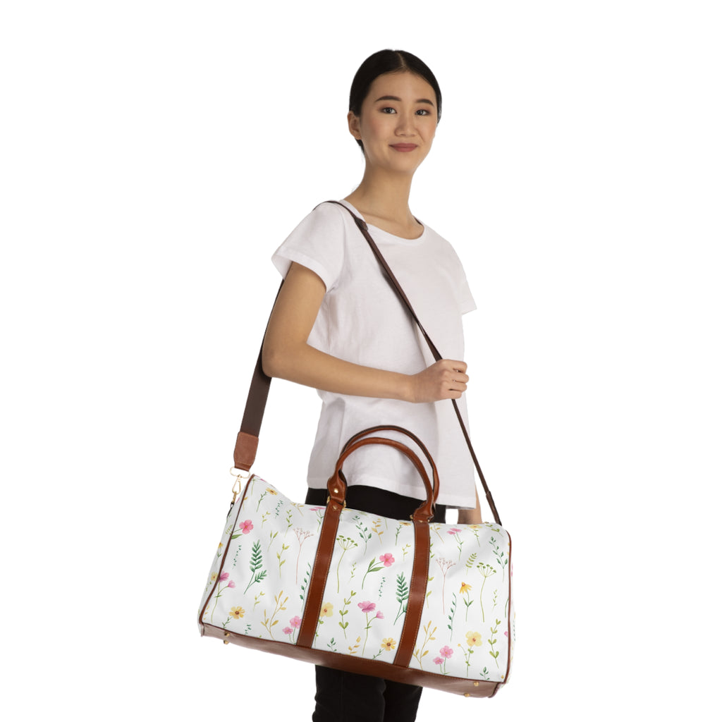 Floral Waterproof Travel Duffle Bag — Lightweight Flower Pattern Weekender