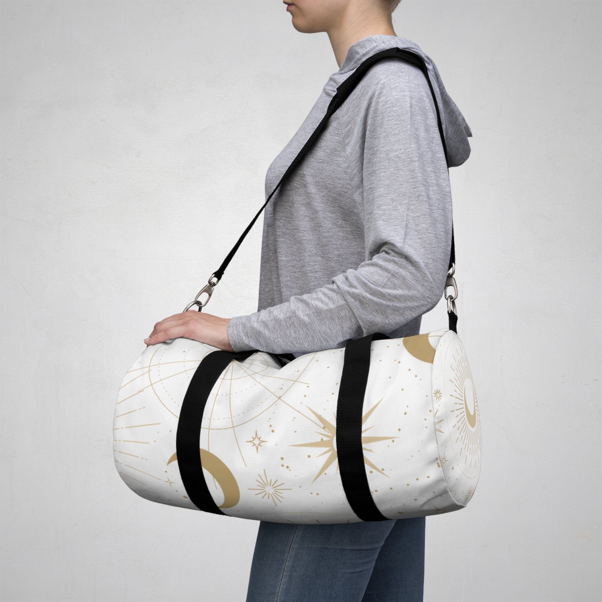 Celestial Moon & Star Duffel Bag — Boho Astrology Travel Gym Bag