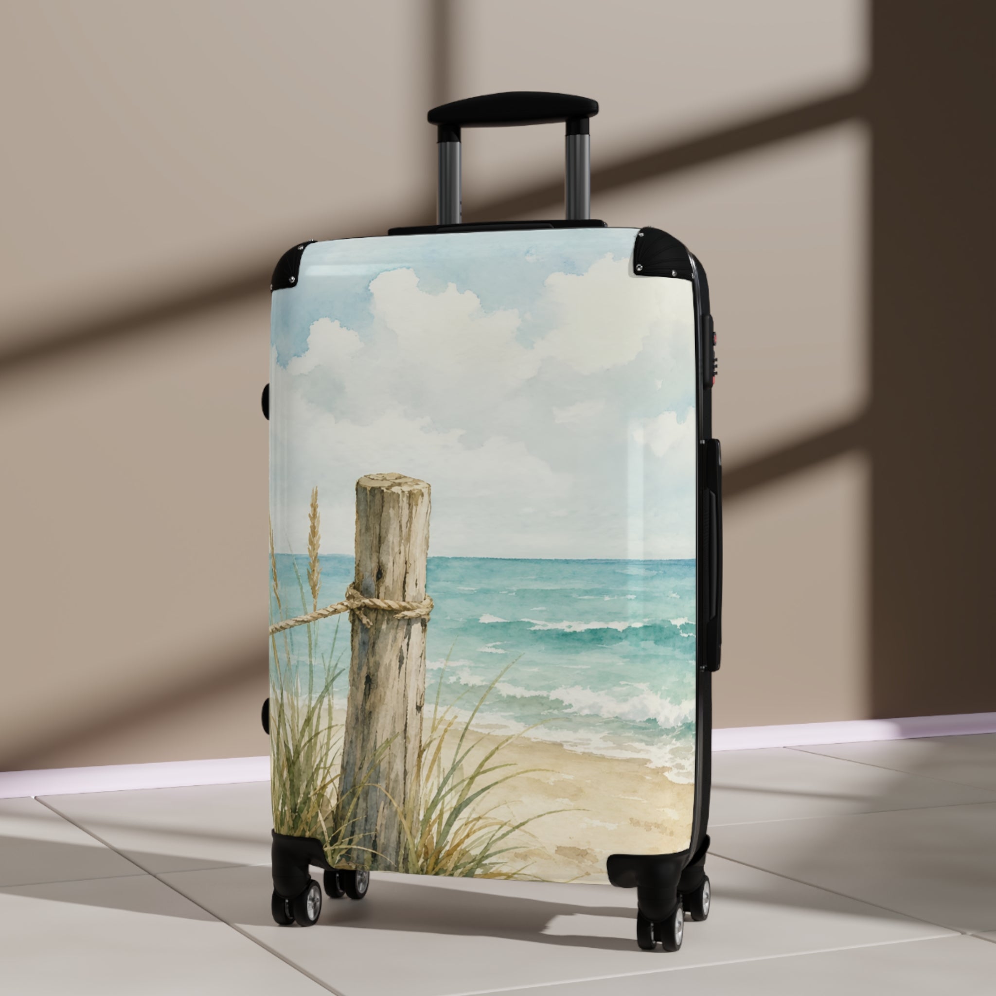 Beach Shoreline Suitcase — Coastal Watercolor Carry-On Luggage