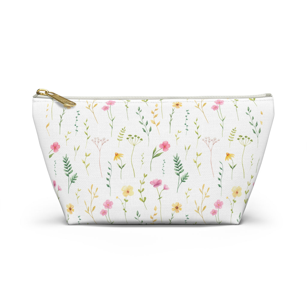 Floral Meadow Accessory Pouch — Small T‑Bottom Makeup & Travel Bag