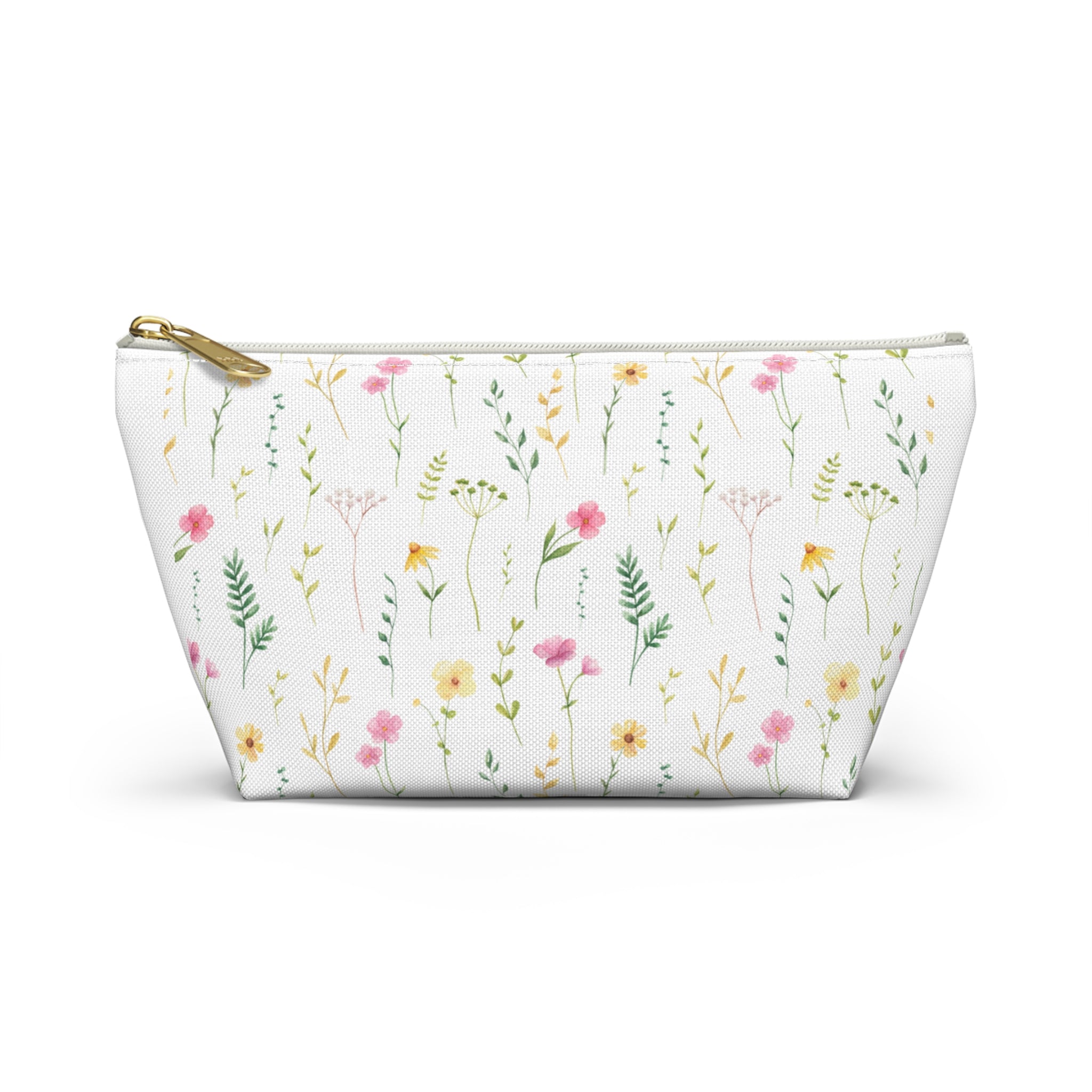 Floral Meadow Accessory Pouch — Small T‑Bottom Makeup & Travel Bag