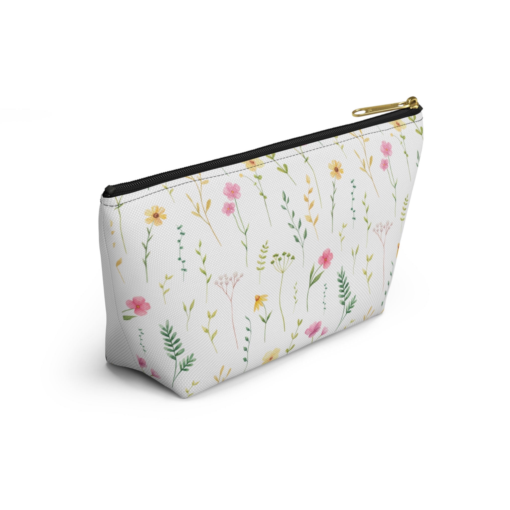 Floral Meadow Accessory Pouch — Small T‑Bottom Makeup & Travel Bag