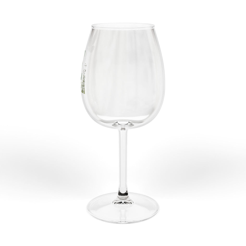 Monogram E 12oz Wine Glass — Floral Letter E Stemmed Wineglass (Dove & Lily Accent)