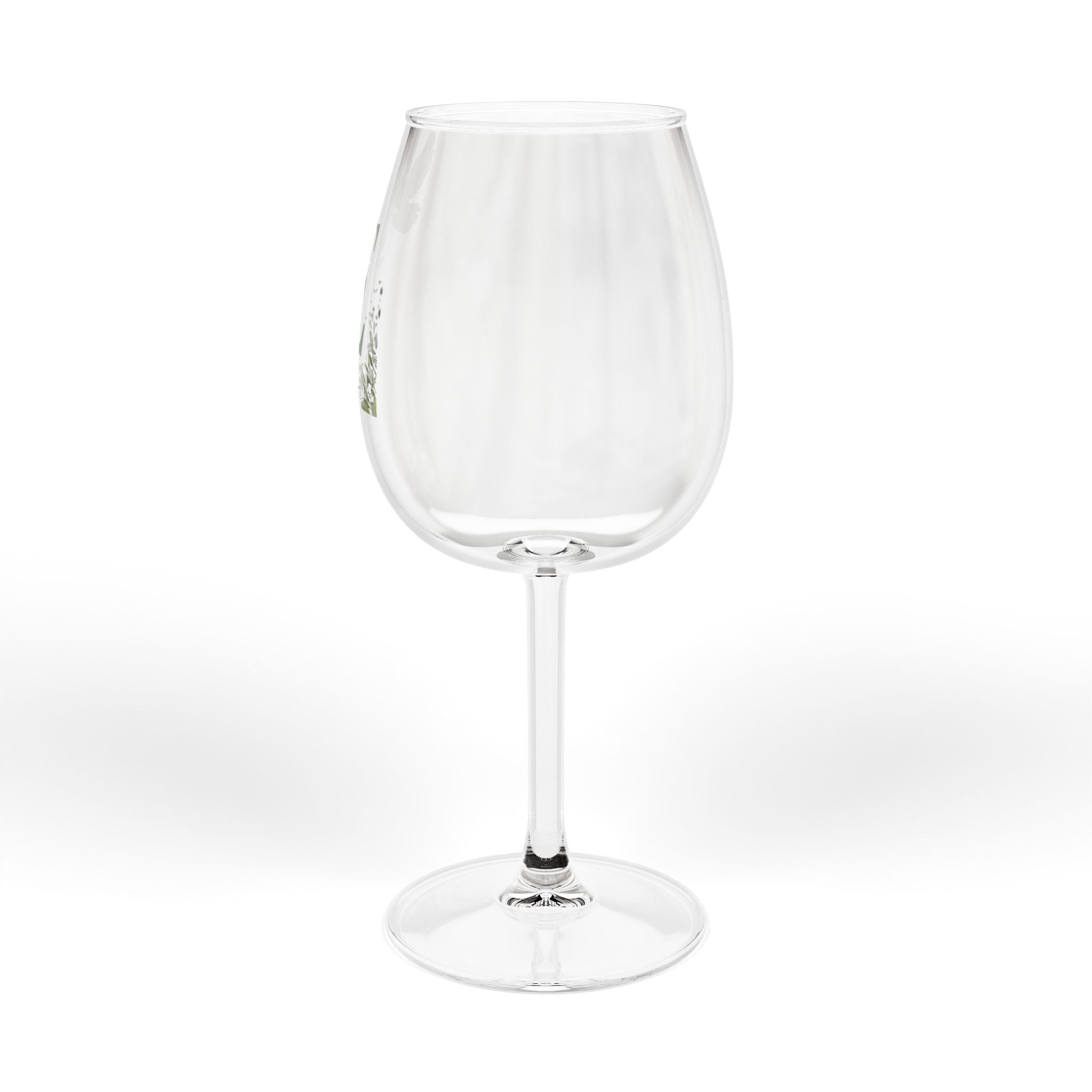 Monogram E 12oz Wine Glass — Floral Letter E Stemmed Wineglass (Dove & Lily Accent)