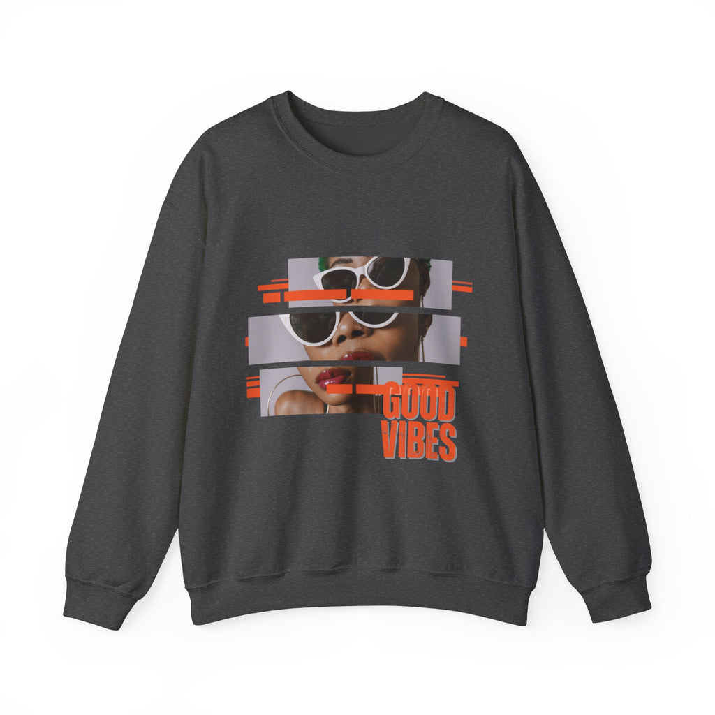 Good Vibes Crewneck Sweatshirt – Retro Sunglasses Graphic