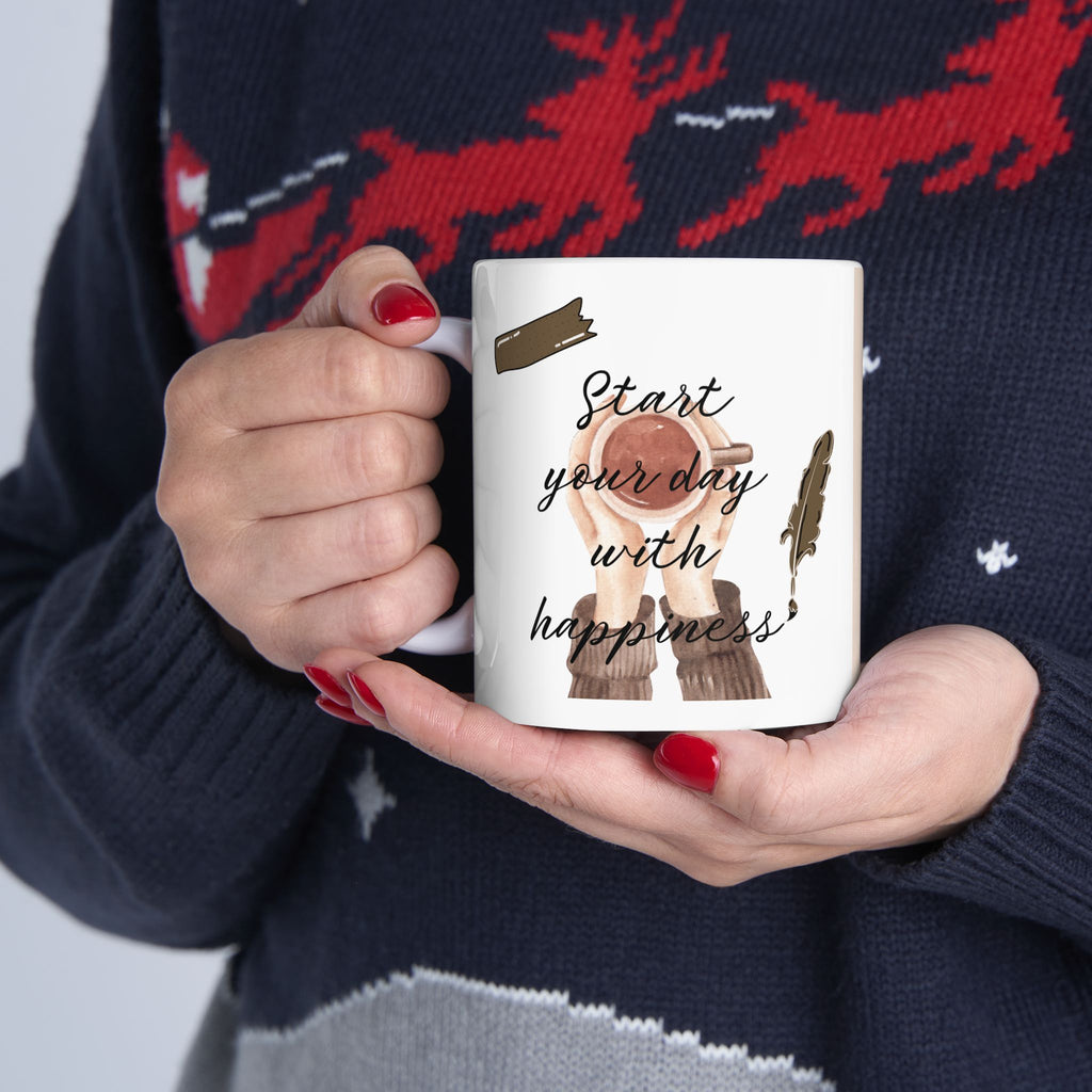 Love & Coffee mug | Cozy heart latte illustration, neutral beige ceramic mug