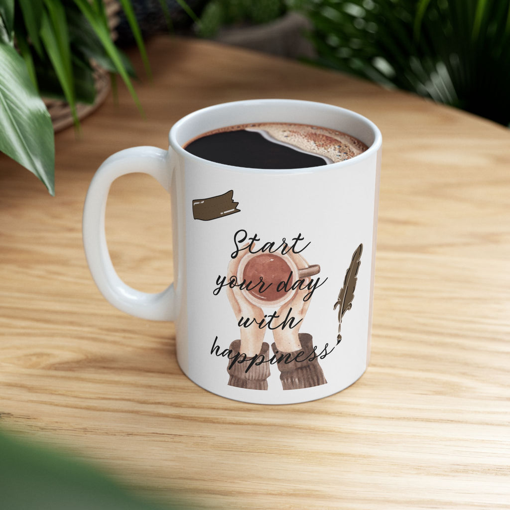 Love & Coffee mug | Cozy heart latte illustration, neutral beige ceramic mug