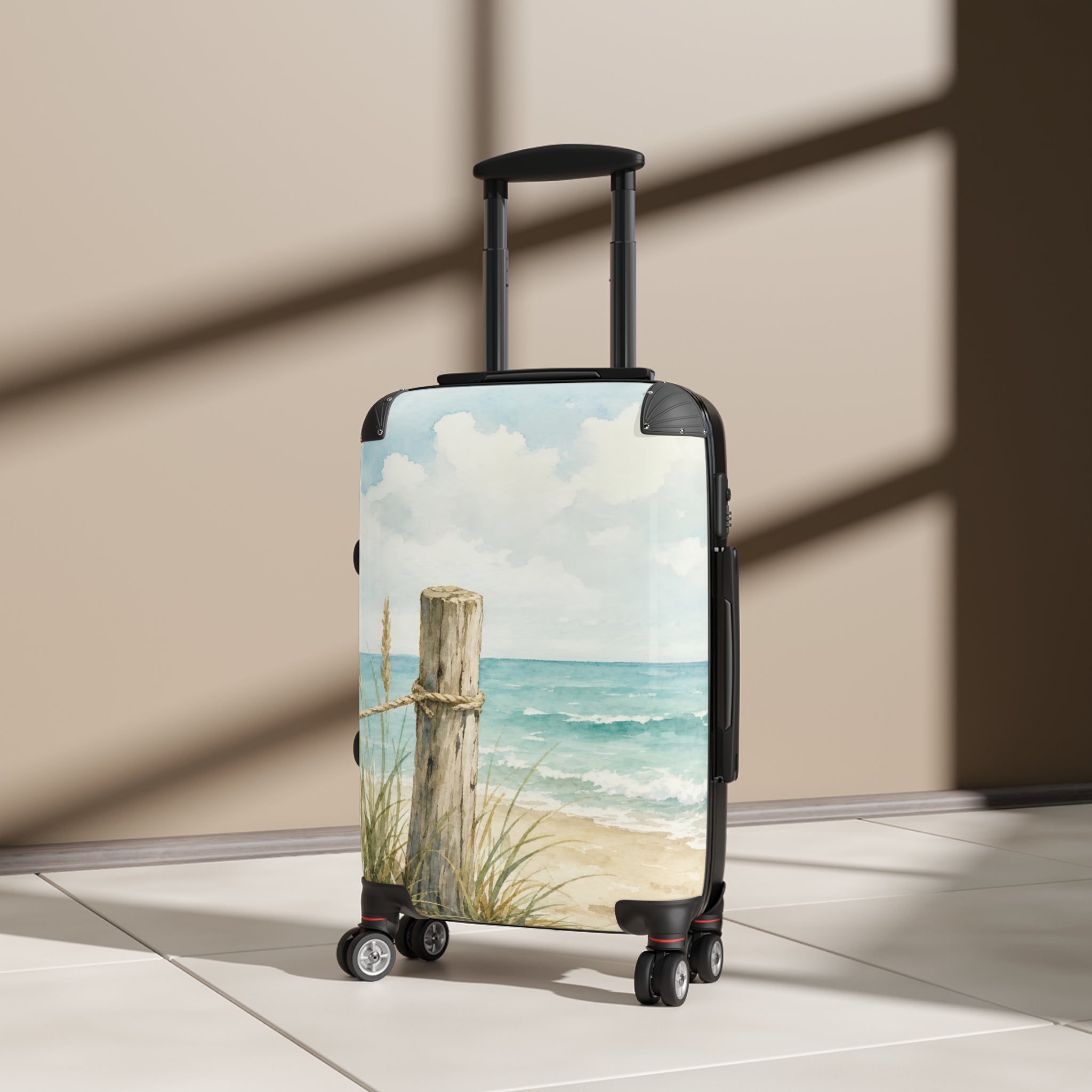 Beach Shoreline Suitcase — Coastal Watercolor Carry-On Luggage