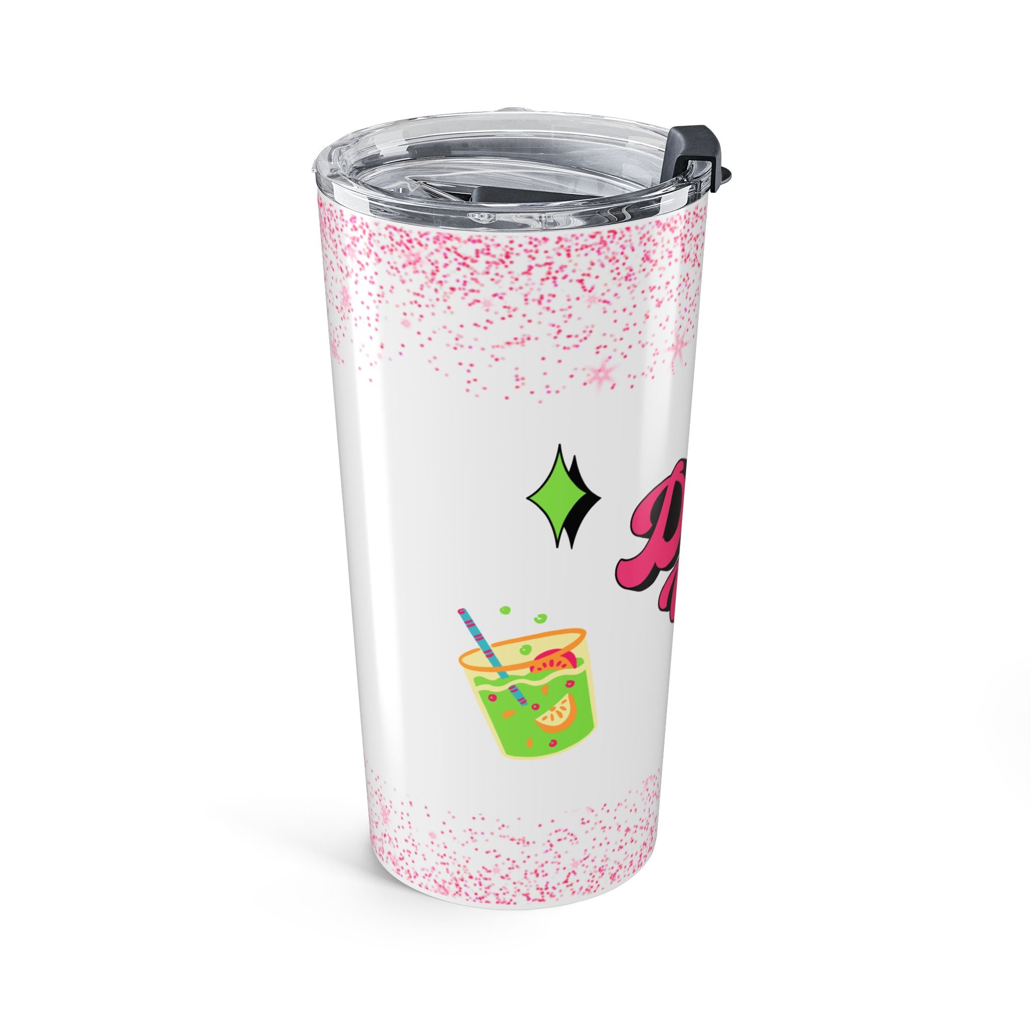 20oz Tumbler - 'Drinks Up!' Pink Glitter Travel Cup | Funny Bachelorette & Party Drinkware