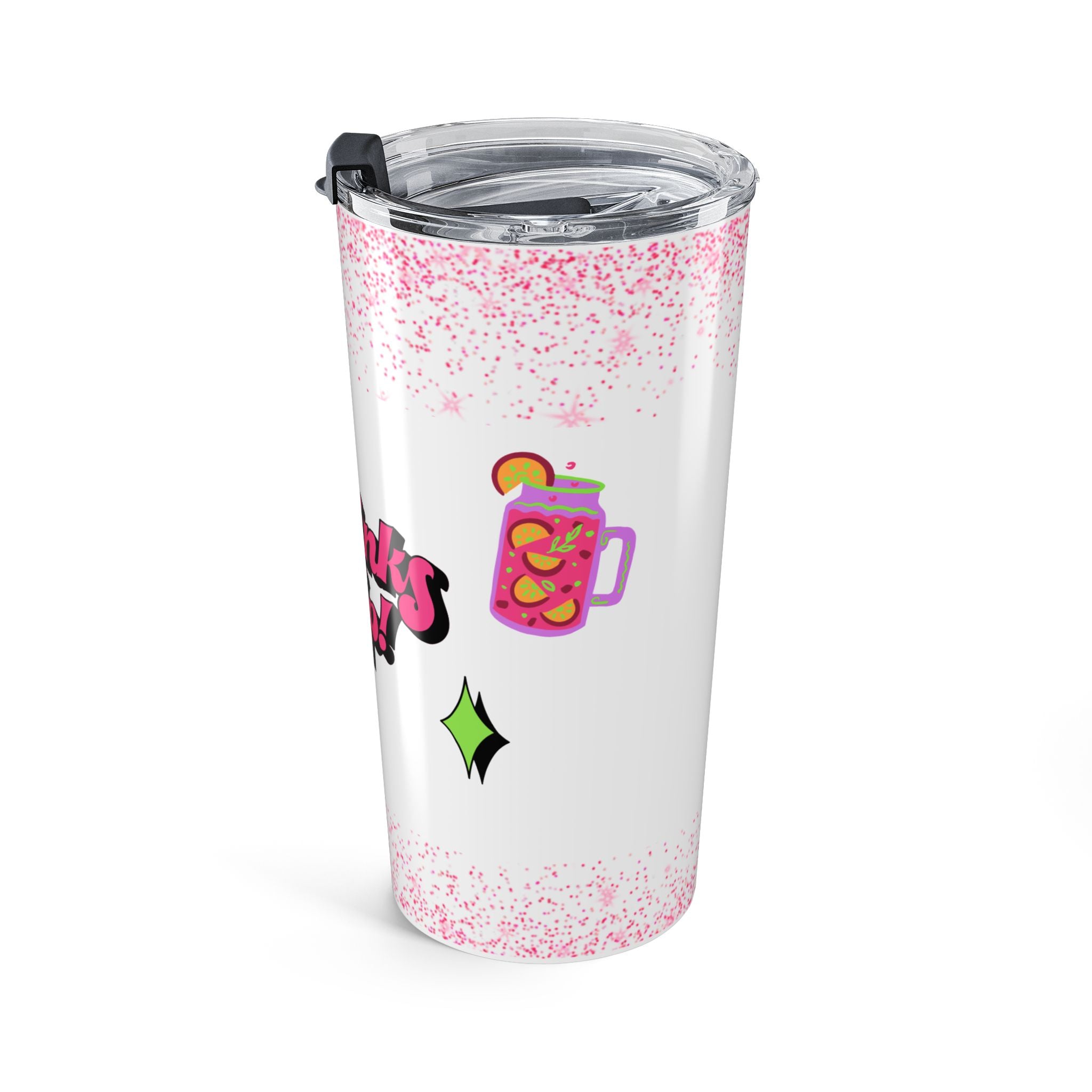 20oz Tumbler - 'Drinks Up!' Pink Glitter Travel Cup | Funny Bachelorette & Party Drinkware