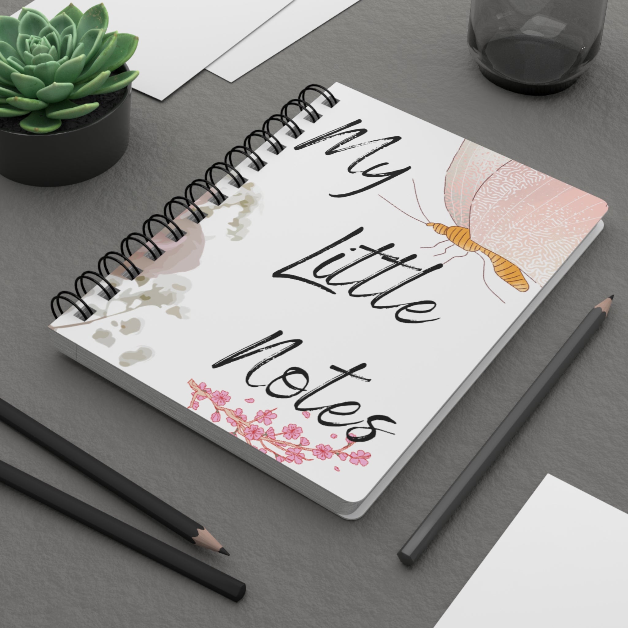 Floral Butterfly Spiral Journal — “My Little Notes” Notebook