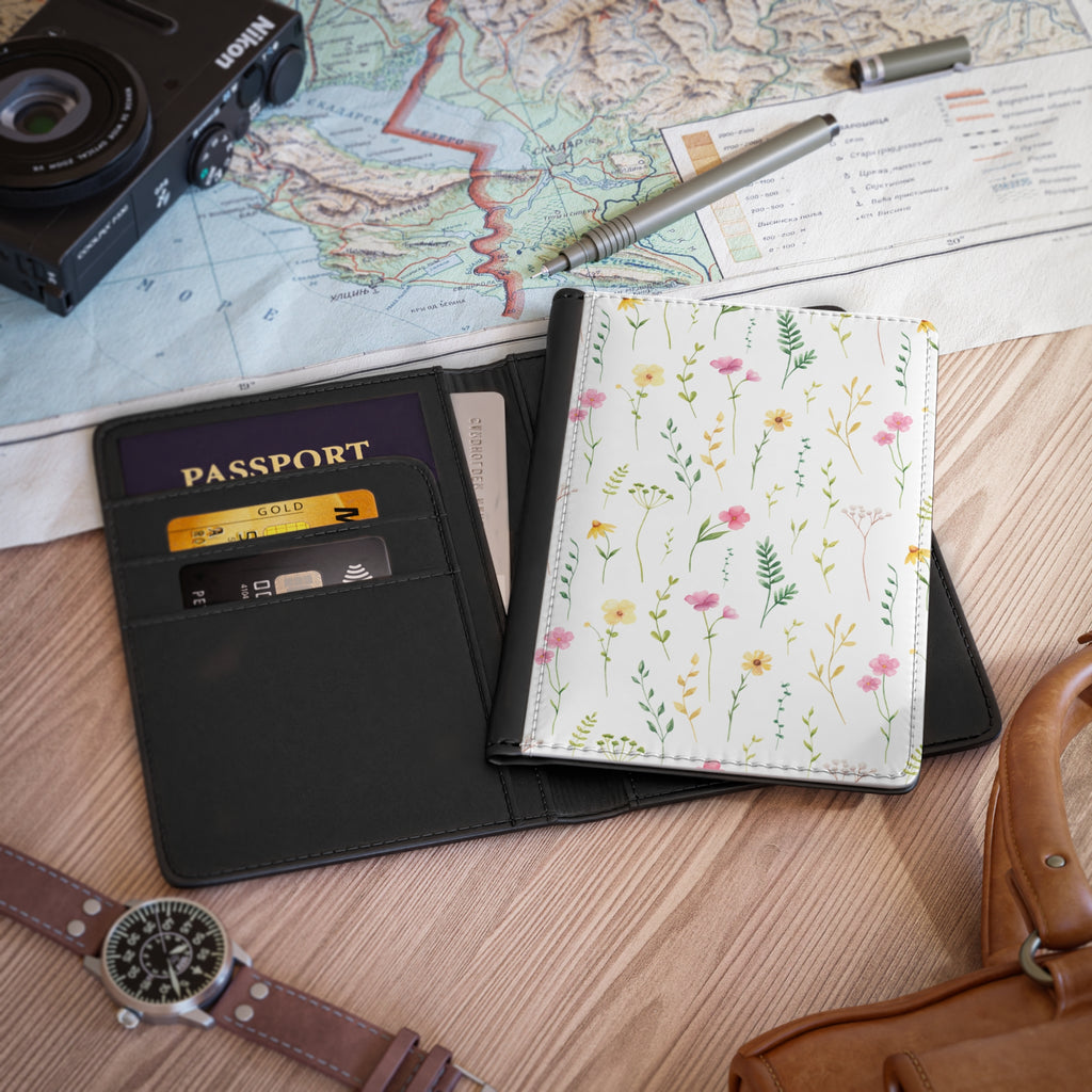 Floral Meadow Passport Cover — Watercolor Wildflower Travel Wallet