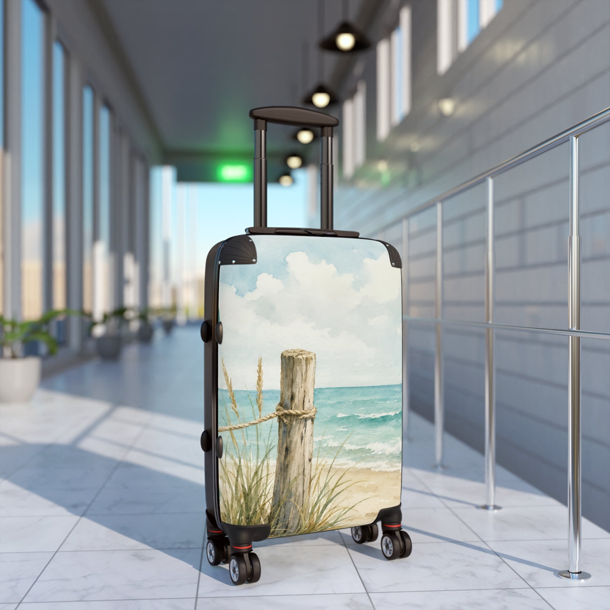 Beach Shoreline Suitcase — Coastal Watercolor Carry-On Luggage