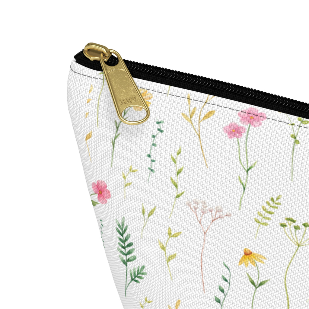 Floral Meadow Accessory Pouch — Small T‑Bottom Makeup & Travel Bag