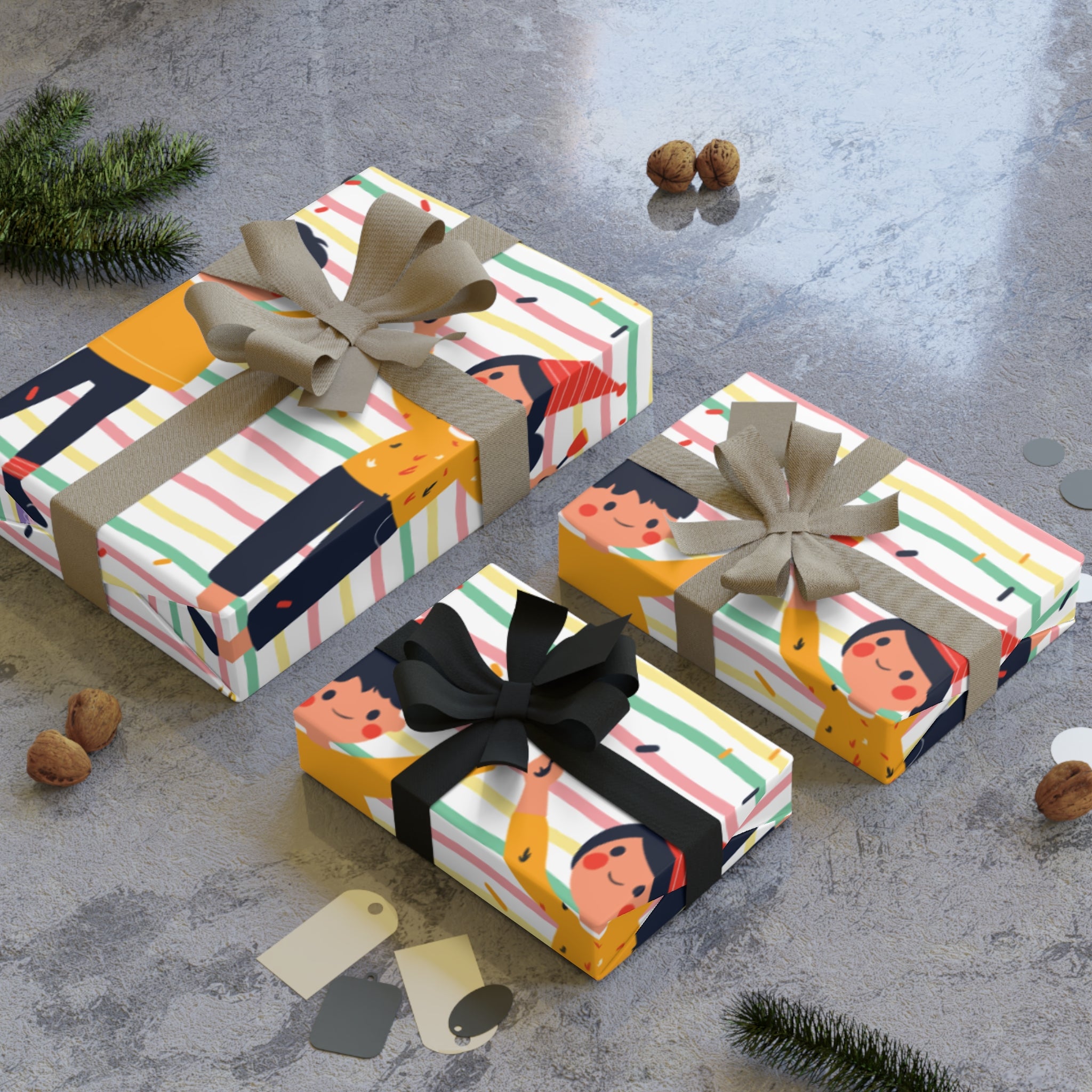 Birthday Kids Gift Wrapping Paper Roll — Cute Party Cake & Confetti Design