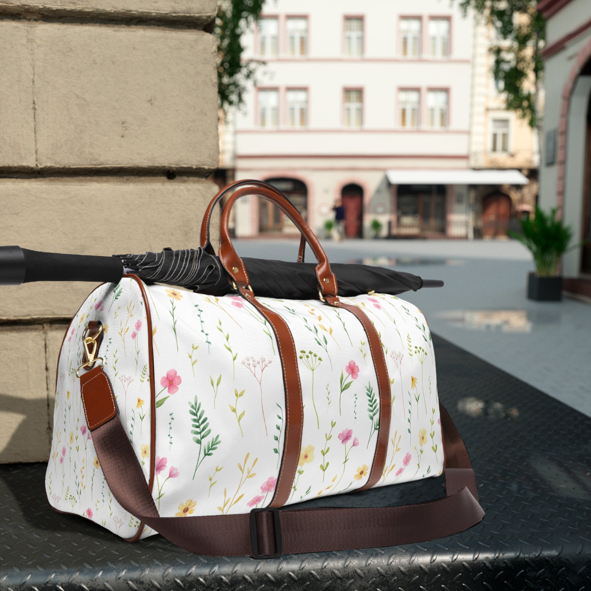 Floral Waterproof Travel Duffle Bag — Lightweight Flower Pattern Weekender