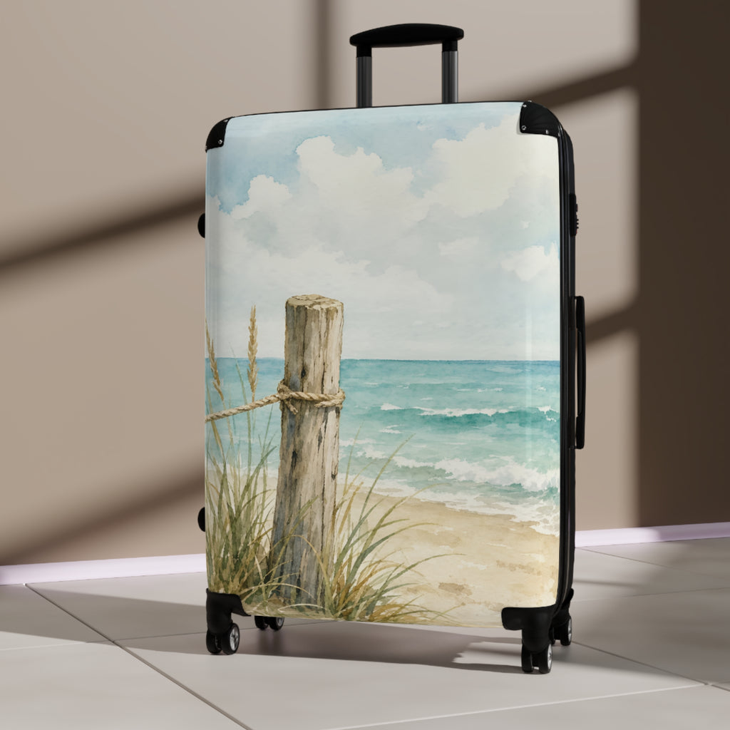 Beach Shoreline Suitcase — Coastal Watercolor Carry-On Luggage