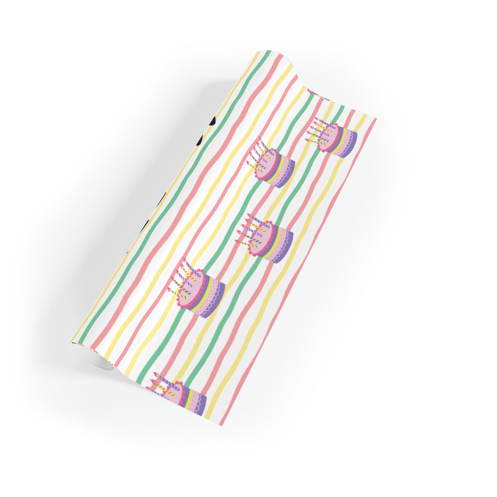 Birthday Kids Gift Wrapping Paper Roll — Cute Party Cake & Confetti Design