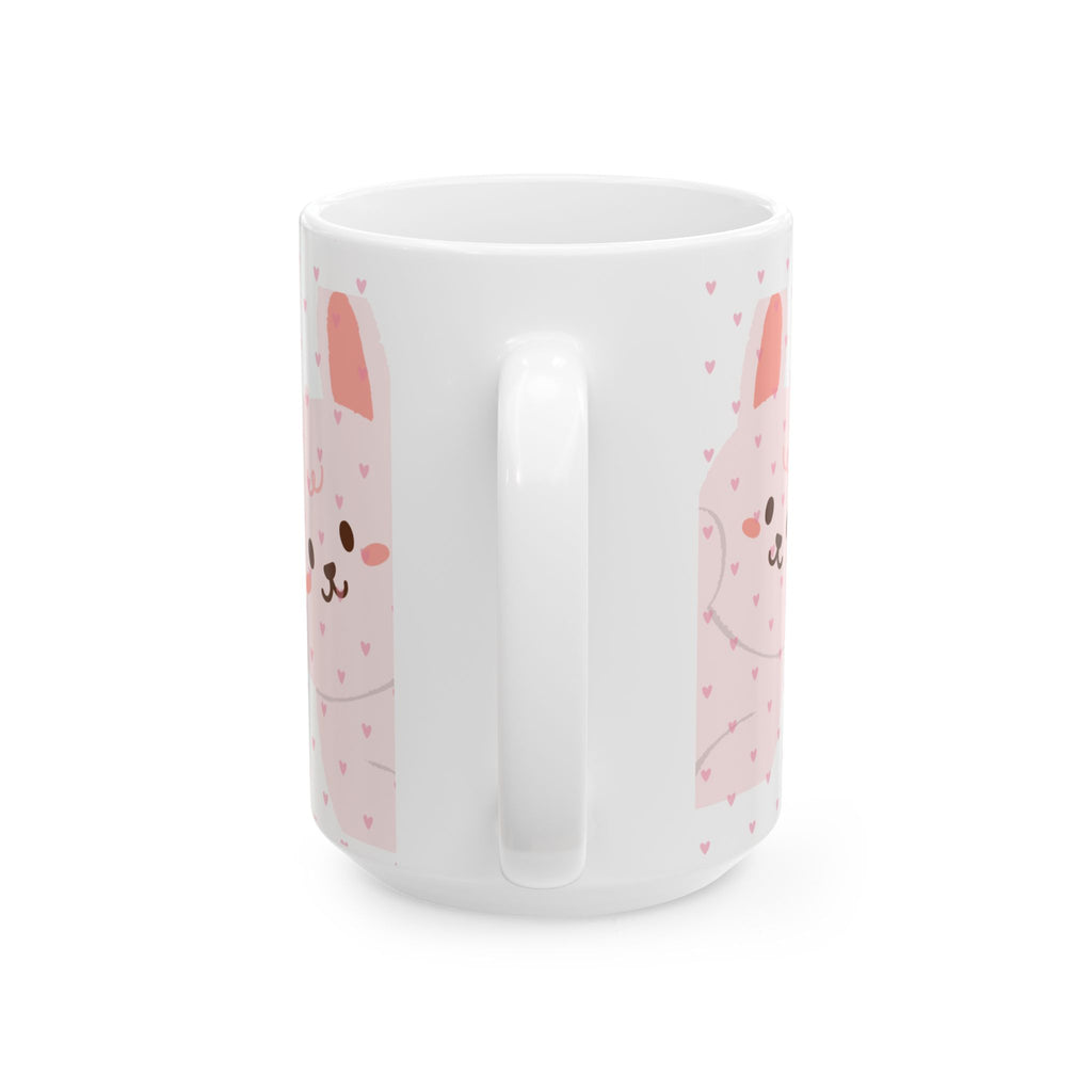 Cute Pink Bunny Ceramic Mug — Kawaii Heart Pattern Coffee Cup (11oz & 15oz)