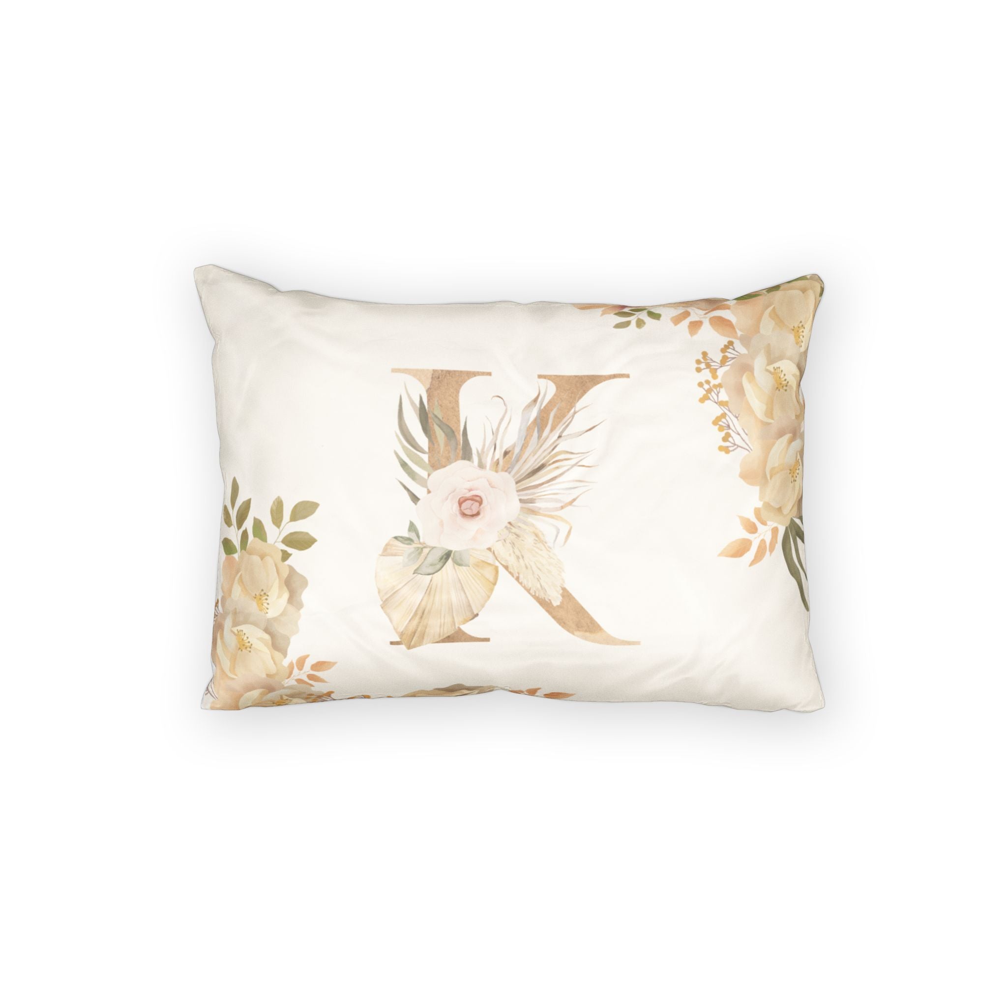 Floral Monogram K Pillow Sham | Beige Watercolor Letter Decorative Pillowcase