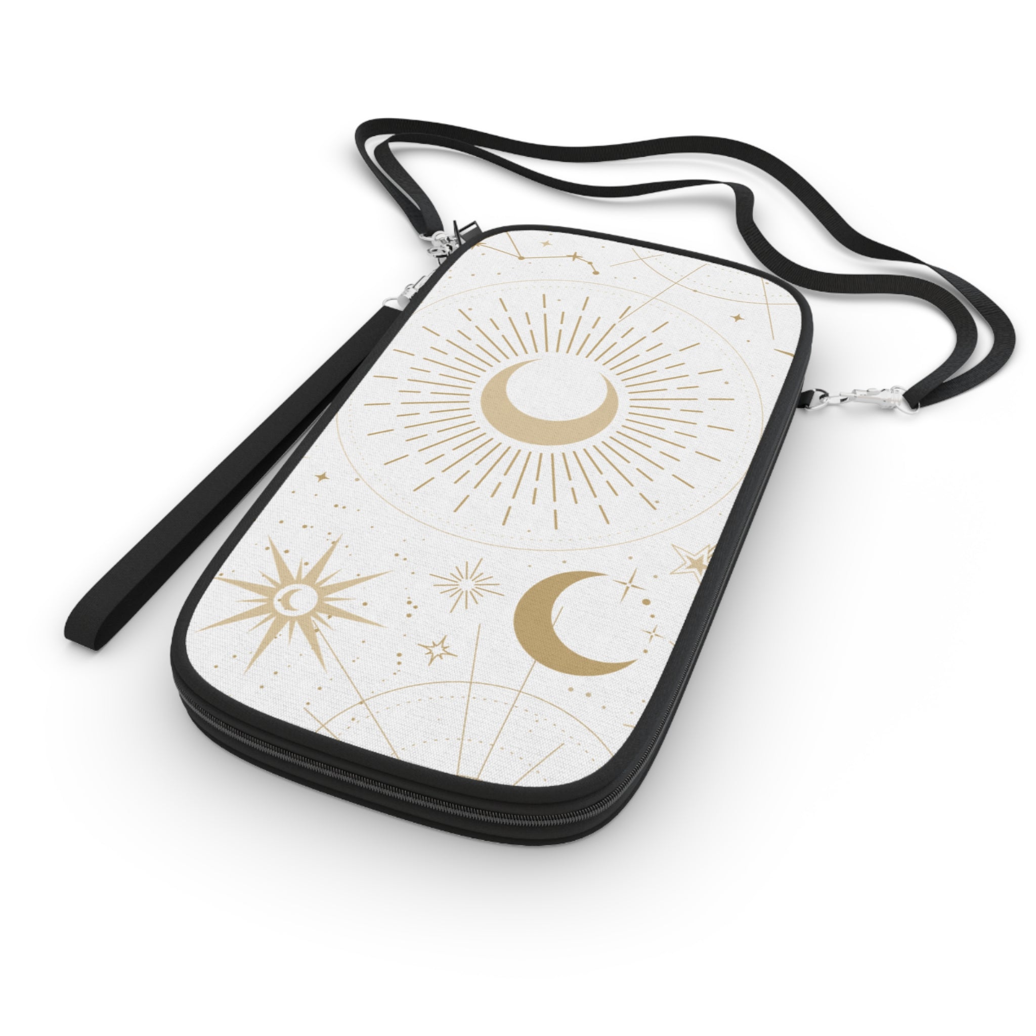Celestial Moon Passport Wallet — Gold Sun & Moon Travel Pouch
