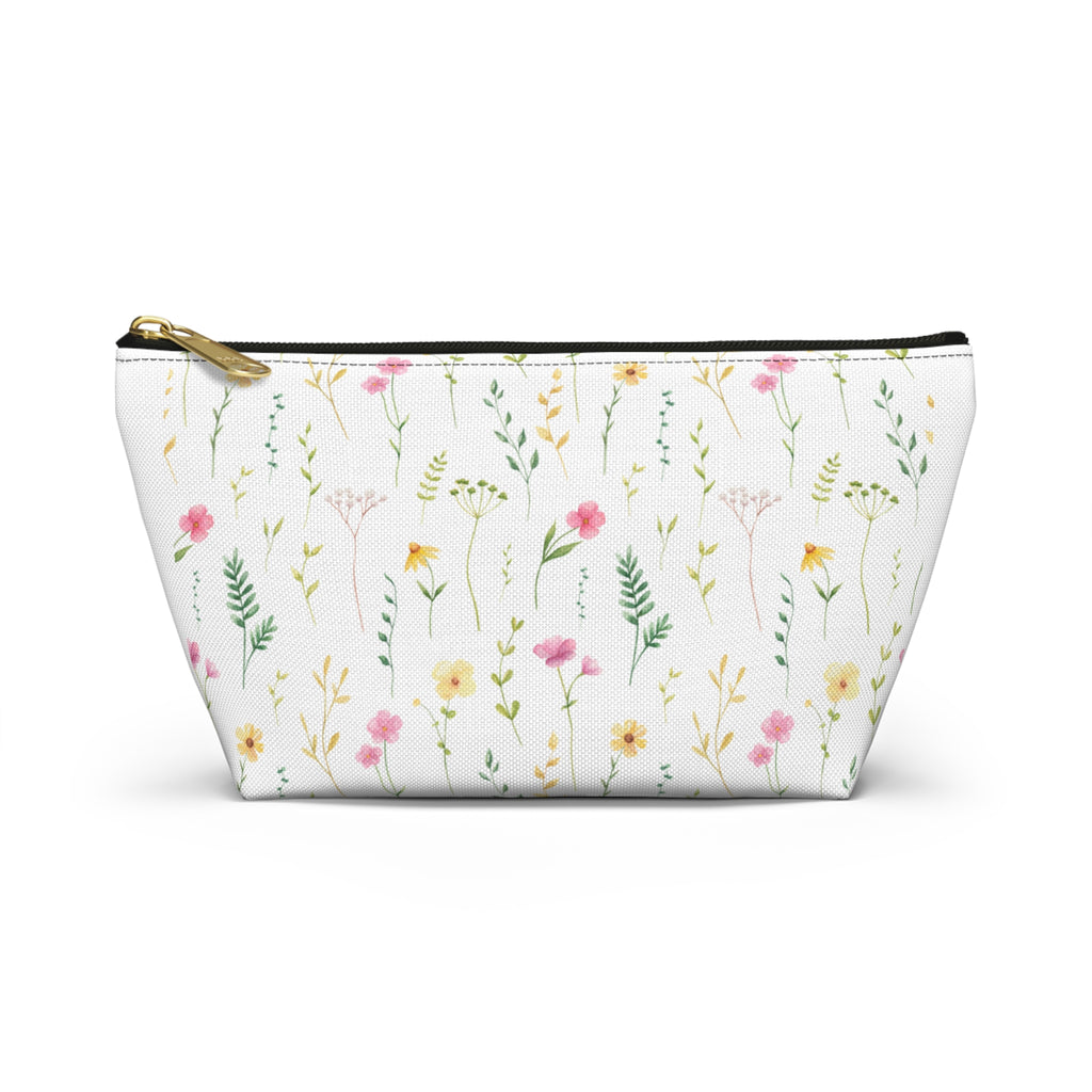 Floral Meadow Accessory Pouch — Small T‑Bottom Makeup & Travel Bag