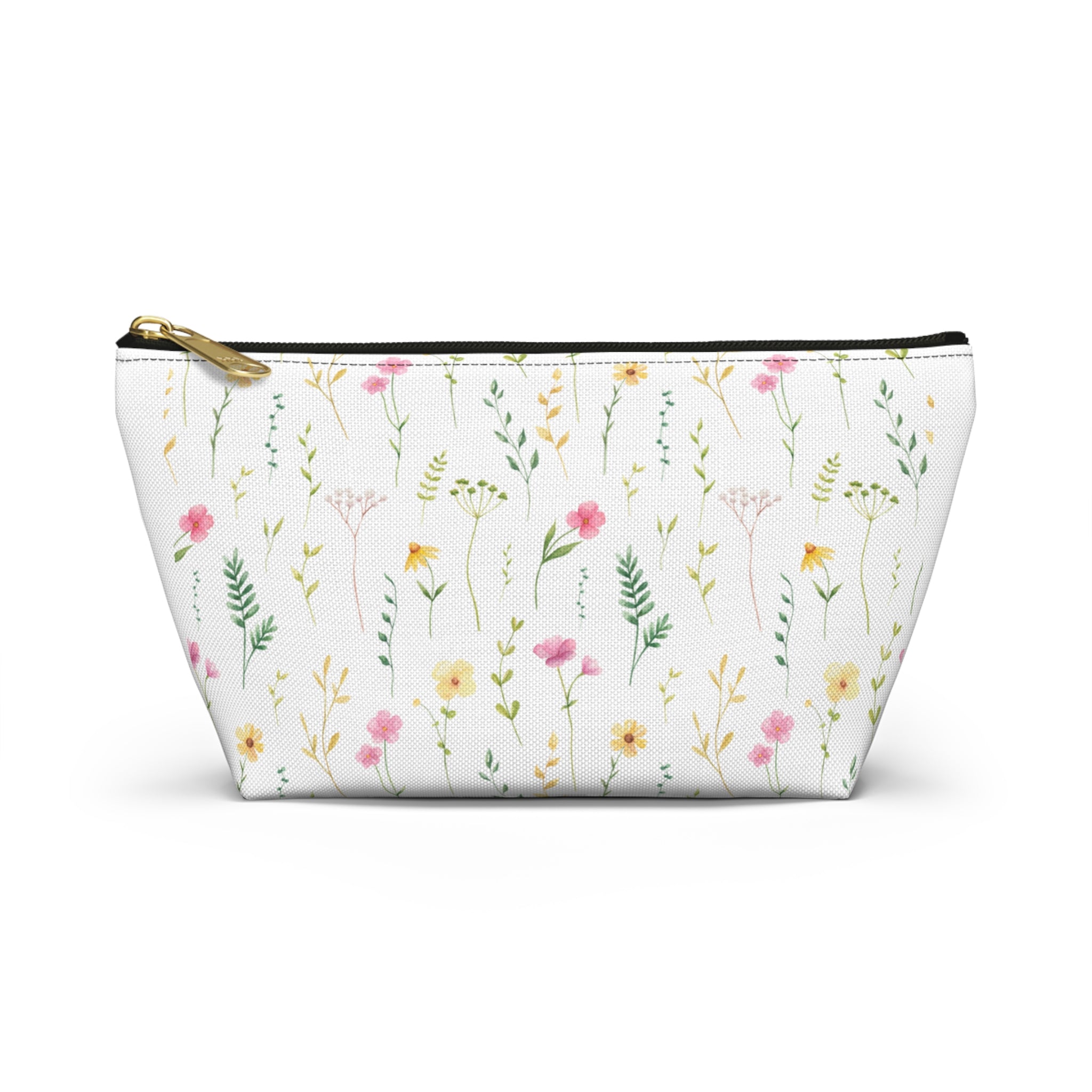 Floral Meadow Accessory Pouch — Small T‑Bottom Makeup & Travel Bag