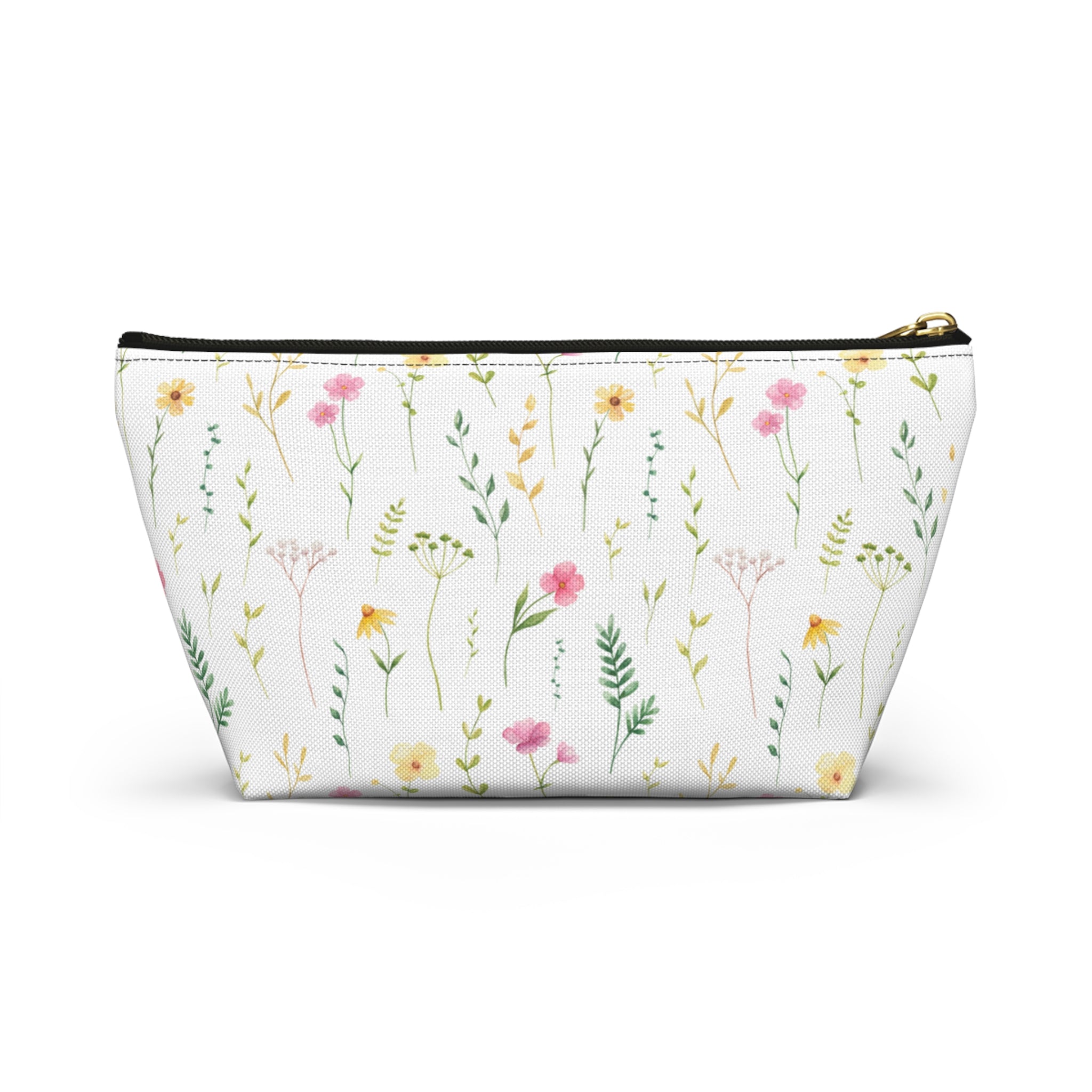 Floral Meadow Accessory Pouch — Small T‑Bottom Makeup & Travel Bag