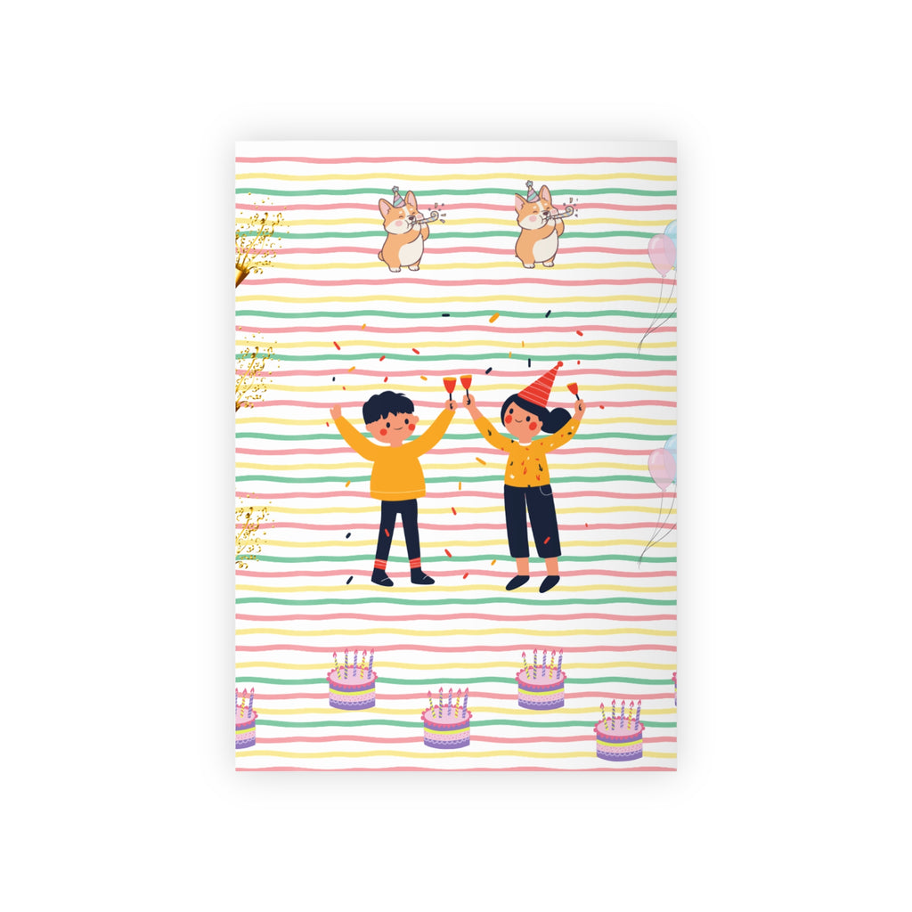 Birthday Kids Gift Wrapping Paper Roll — Cute Party Cake & Confetti Design