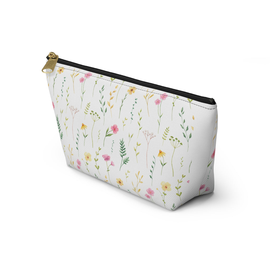 Floral Meadow Accessory Pouch — Small T‑Bottom Makeup & Travel Bag
