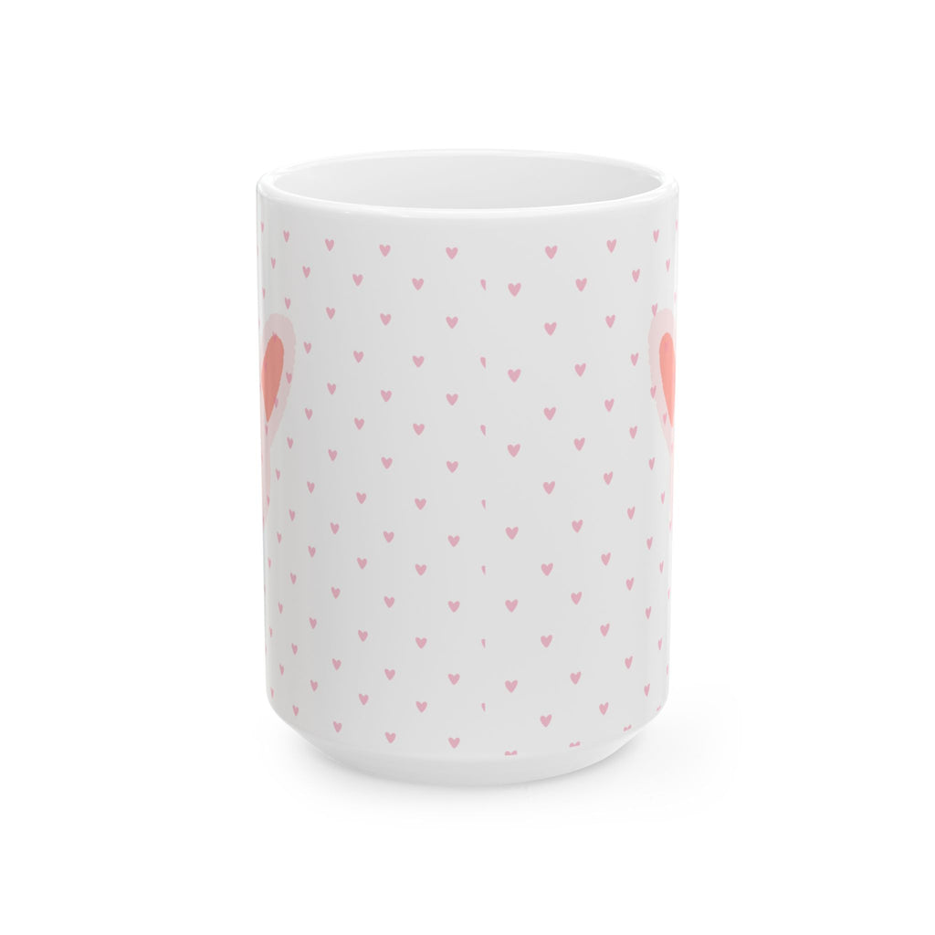 Cute Pink Bunny Ceramic Mug — Kawaii Heart Pattern Coffee Cup (11oz & 15oz)