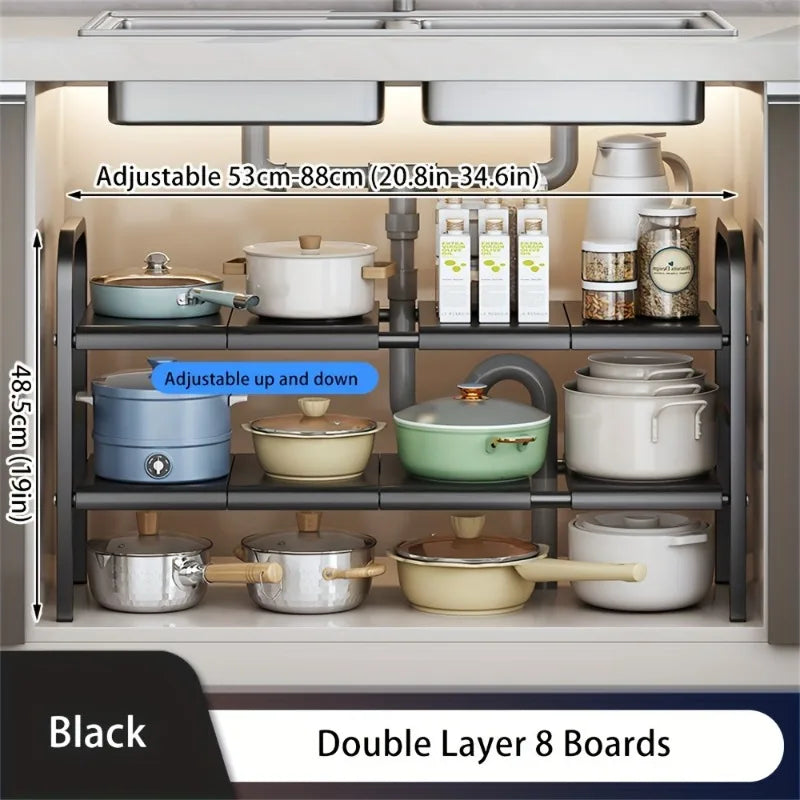 Adjustable under sink Organizer, kitchen and bathroom Storage Rack